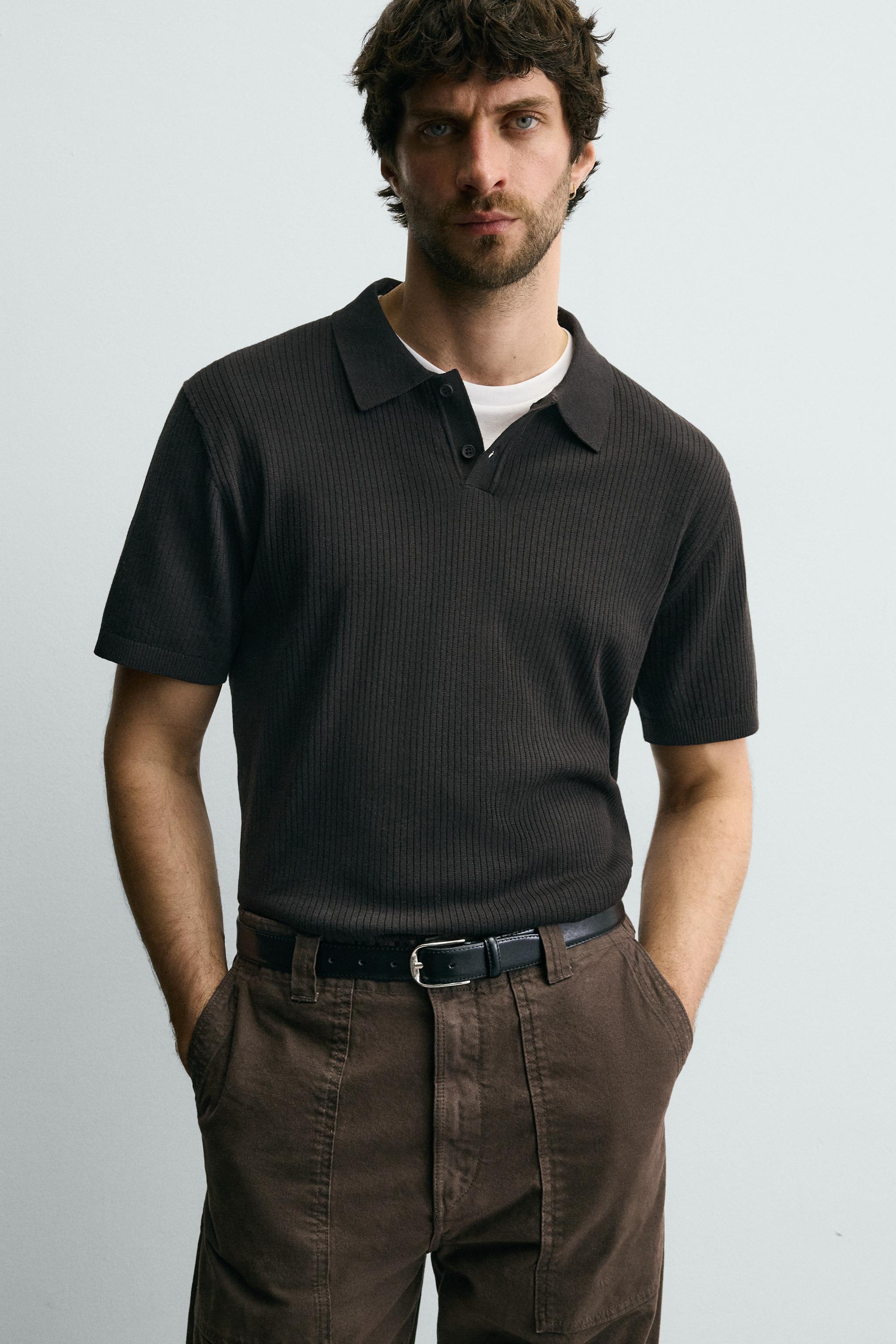 RIBBED KNIT POLO SHIRT
